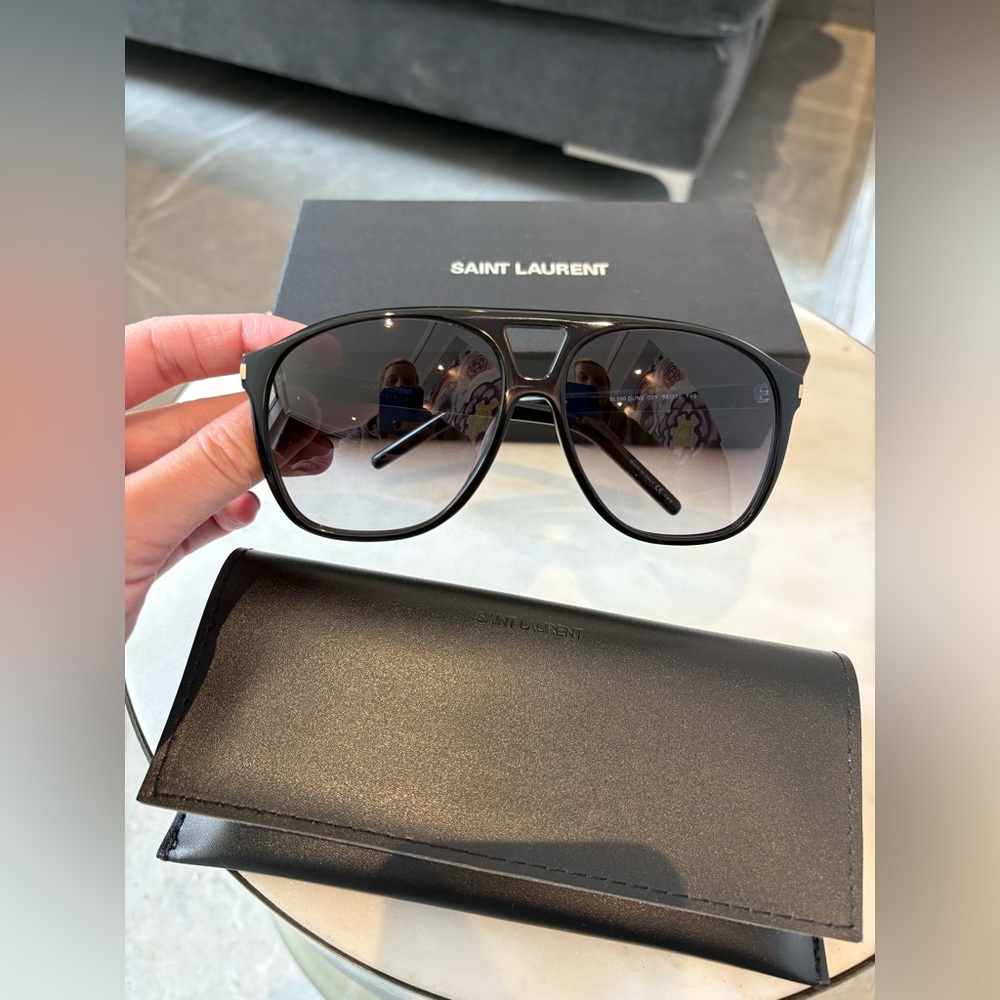 Saint Laurent Eyewear Aviator Sunglasses Unisex SL 596 Dune Acetate in Black - Picture 4 of 16